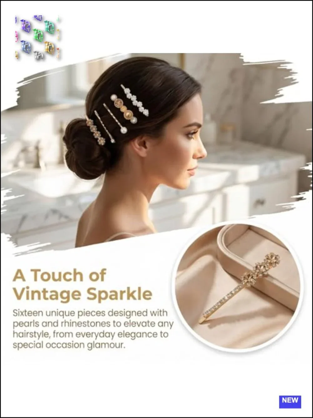 16Pcs Rhinestone & Pearl Decorative Hair Clips Gold Hair Barrettes